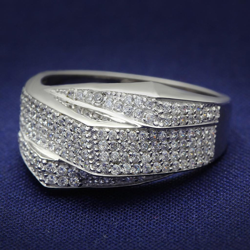 TS018 - Rhodium 925 Sterling Silver Ring with AAA Grade CZ  in Clear - Alamode