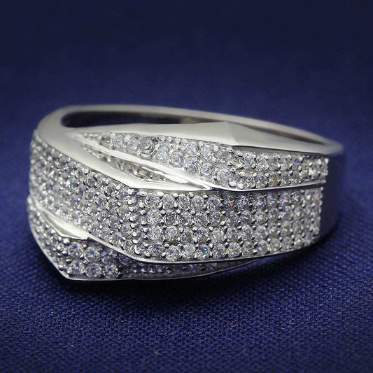 TS018 - Rhodium 925 Sterling Silver Ring with AAA Grade CZ in Clear - Alamode - Flyclothing LLC