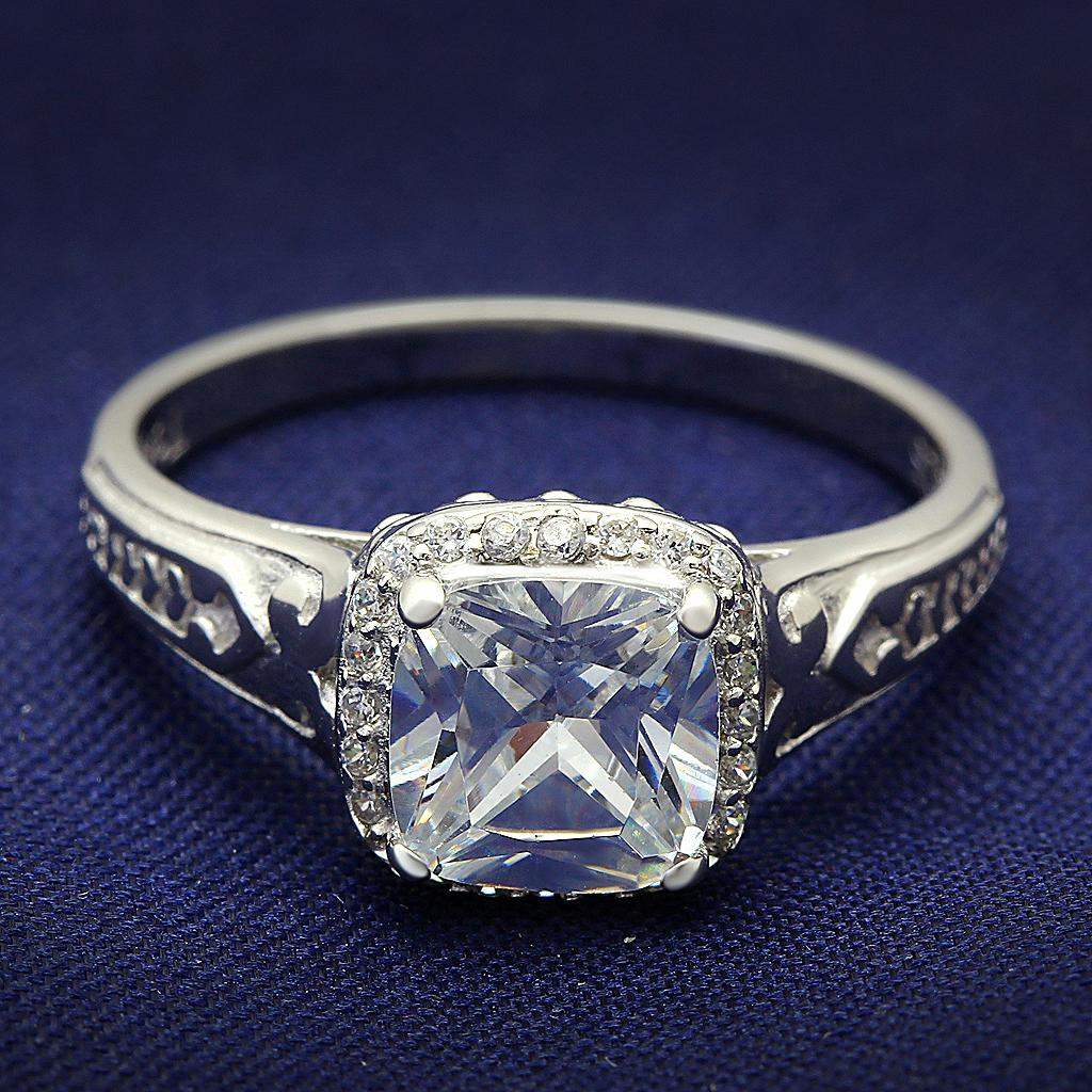 TS019 - Rhodium 925 Sterling Silver Ring with AAA Grade CZ in Clear - Alamode - Flyclothing LLC