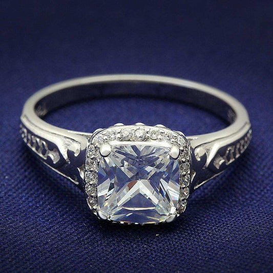 TS019 - Rhodium 925 Sterling Silver Ring with AAA Grade CZ in Clear - Alamode - Flyclothing LLC