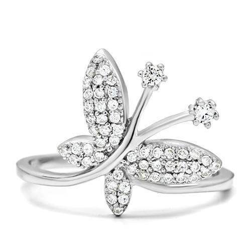 TS021 - Rhodium 925 Sterling Silver Ring with AAA Grade CZ in Clear - Alamode - Flyclothing LLC