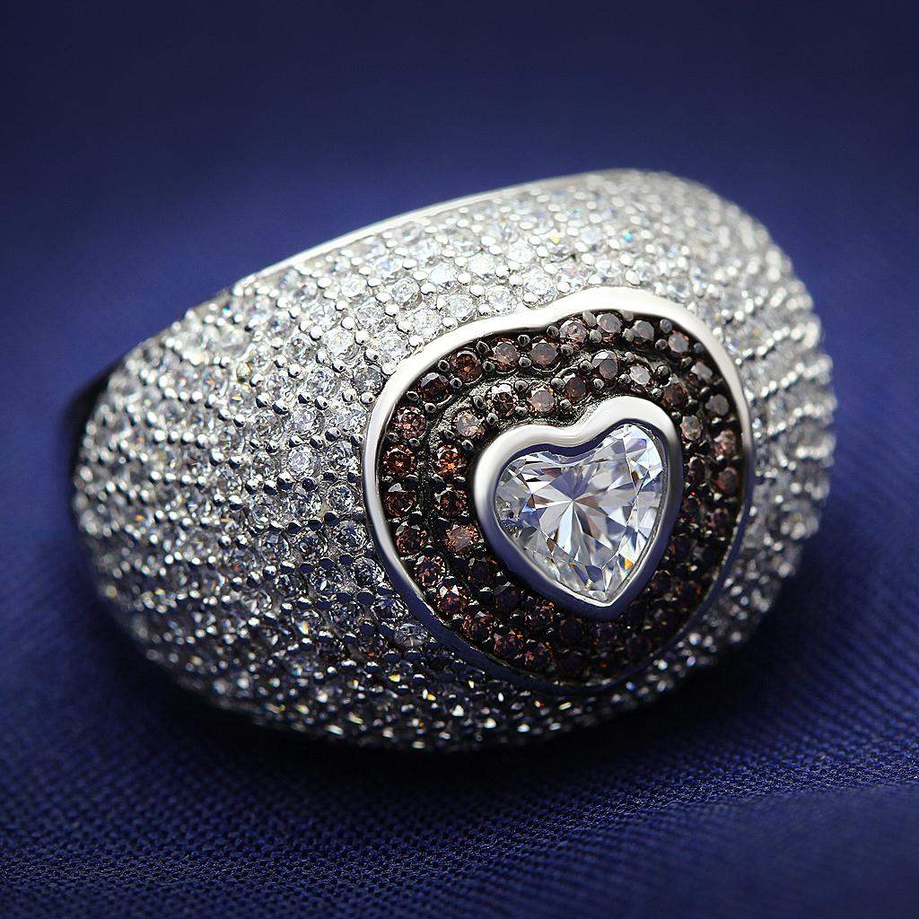 TS022 - Rhodium + Ruthenium 925 Sterling Silver Ring with AAA Grade CZ in Brown - Alamode - Flyclothing LLC