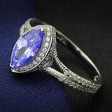 TS024 - Rhodium 925 Sterling Silver Ring with AAA Grade CZ  in Tanzanite - Alamode