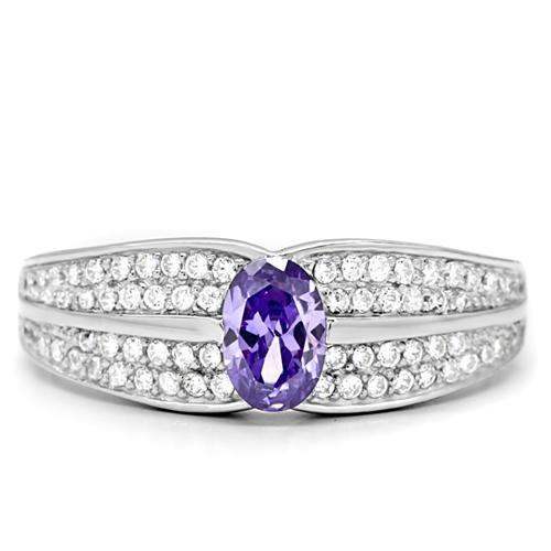TS025 - Rhodium 925 Sterling Silver Ring with AAA Grade CZ in Tanzanite - Alamode - Flyclothing LLC