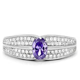 TS025 - Rhodium 925 Sterling Silver Ring with AAA Grade CZ  in Tanzanite