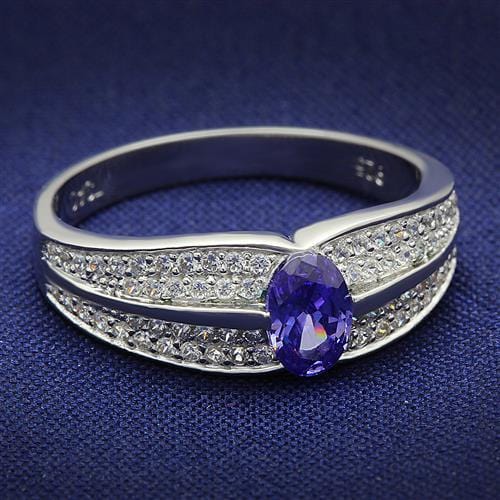 TS025 - Rhodium 925 Sterling Silver Ring with AAA Grade CZ  in Tanzanite - Alamode