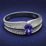 TS025 - Rhodium 925 Sterling Silver Ring with AAA Grade CZ  in Tanzanite - Alamode