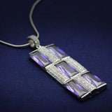 TS026 - Rhodium 925 Sterling Silver Chain Pendant with AAA Grade CZ in Amethyst - Alamode - Flyclothing LLC