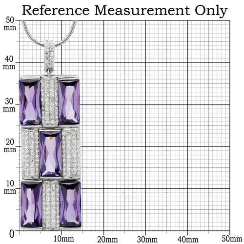 TS026 - Rhodium 925 Sterling Silver Chain Pendant with AAA Grade CZ in Amethyst - Alamode - Flyclothing LLC