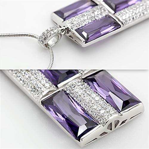 TS026 - Rhodium 925 Sterling Silver Chain Pendant with AAA Grade CZ in Amethyst - Alamode - Flyclothing LLC