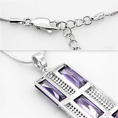 TS026 - Rhodium 925 Sterling Silver Chain Pendant with AAA Grade CZ in Amethyst - Alamode - Flyclothing LLC