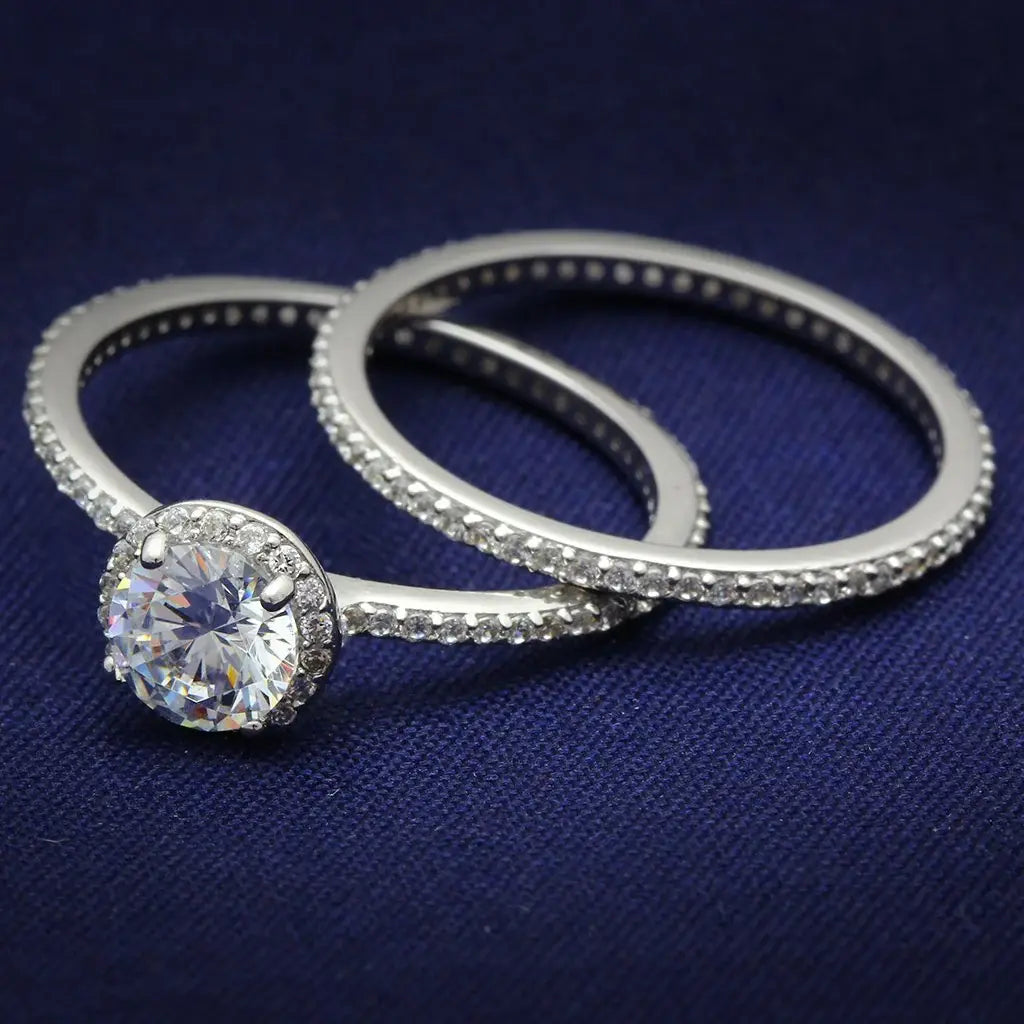 TS028 - Rhodium 925 Sterling Silver Ring with AAA Grade CZ in Clear - Alamode - Flyclothing LLC