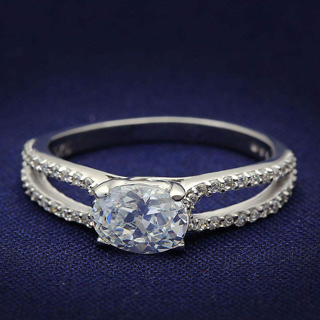 TS029 - Rhodium 925 Sterling Silver Ring with AAA Grade CZ in Clear - Alamode - Flyclothing LLC