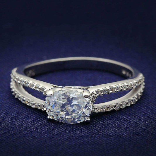 TS029 - Rhodium 925 Sterling Silver Ring with AAA Grade CZ in Clear - Alamode - Flyclothing LLC