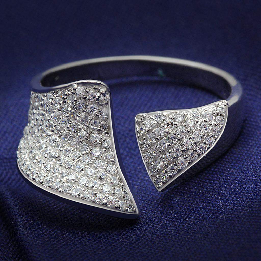 TS032 - Rhodium 925 Sterling Silver Ring with AAA Grade CZ in Clear - Alamode - Flyclothing LLC