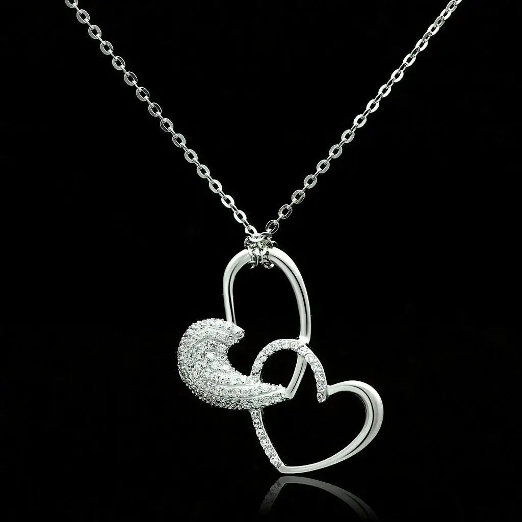 TS036 - Rhodium 925 Sterling Silver Chain Pendant with AAA Grade CZ in Clear - Alamode - Flyclothing LLC