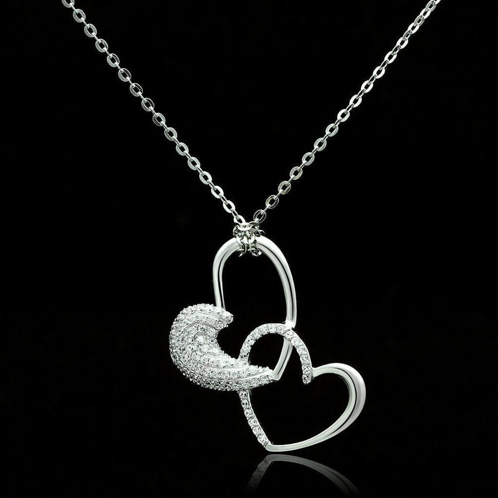 TS036 - Rhodium 925 Sterling Silver Chain Pendant with AAA Grade CZ  in Clear - Alamode