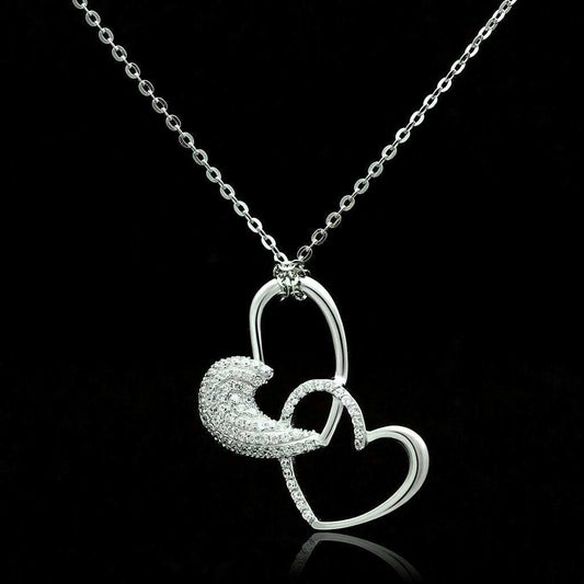TS036 - Rhodium 925 Sterling Silver Chain Pendant with AAA Grade CZ in Clear - Alamode - Flyclothing LLC
