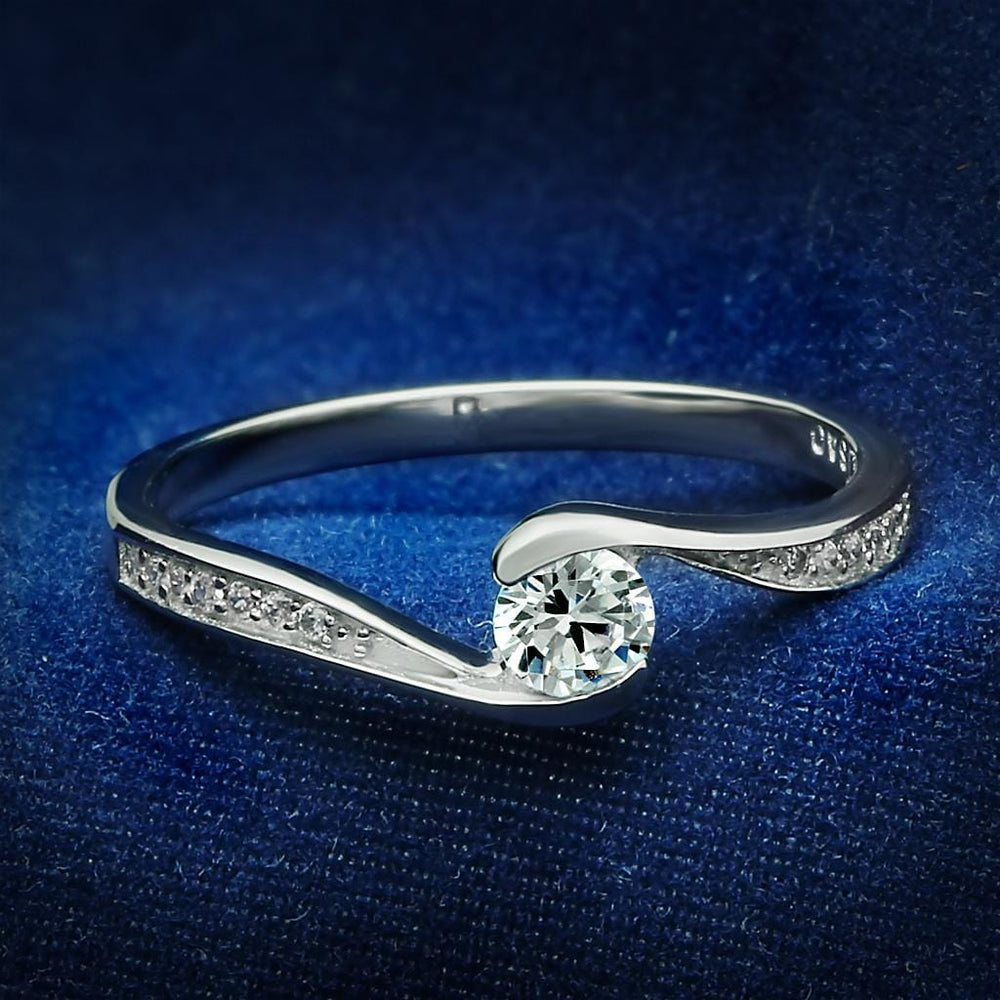 TS041 - Rhodium 925 Sterling Silver Ring with AAA Grade CZ  in Clear - Alamode
