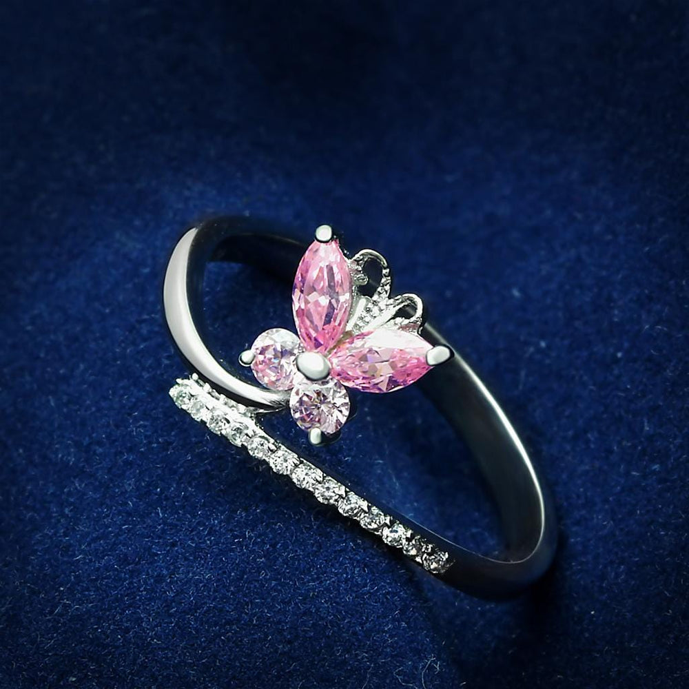 TS042 - Rhodium 925 Sterling Silver Ring with AAA Grade CZ  in Light Rose - Alamode