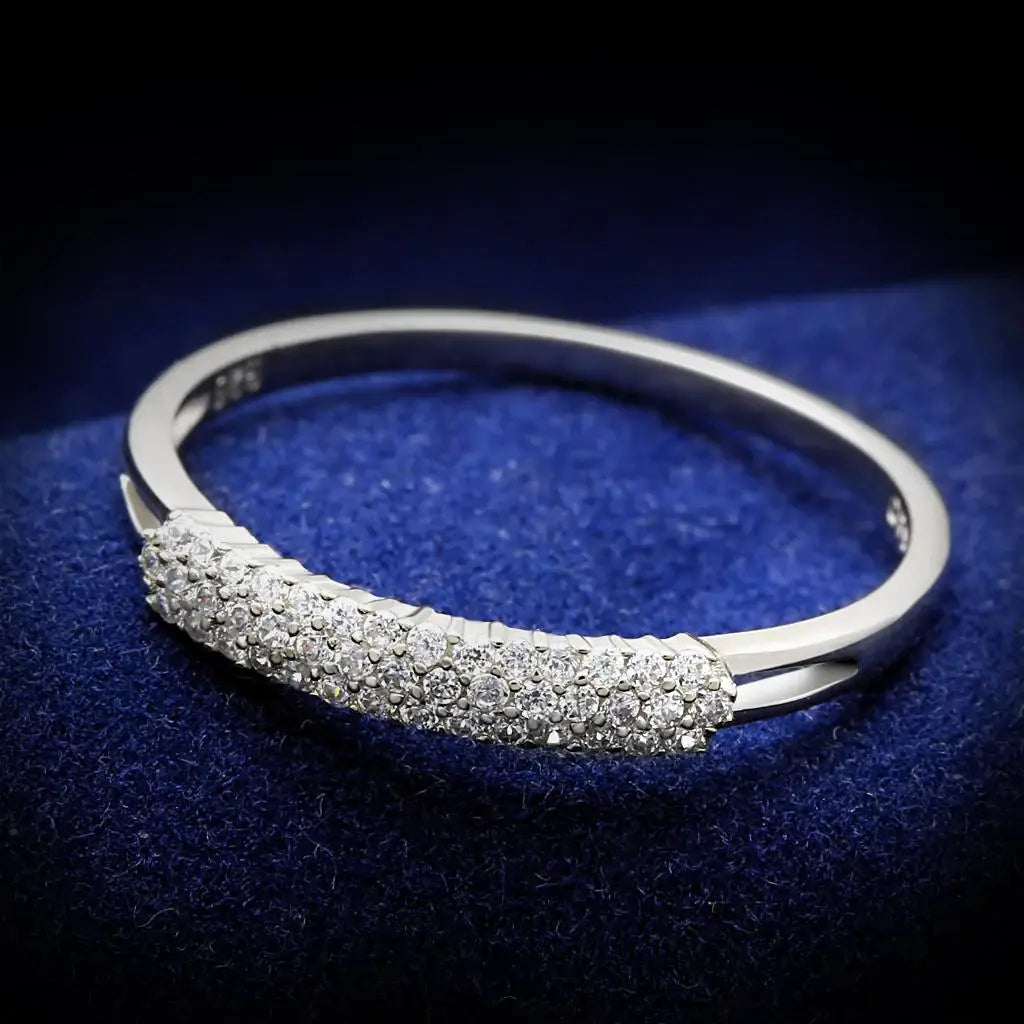 TS043 - Rhodium 925 Sterling Silver Ring with AAA Grade CZ in Clear - Alamode - Flyclothing LLC
