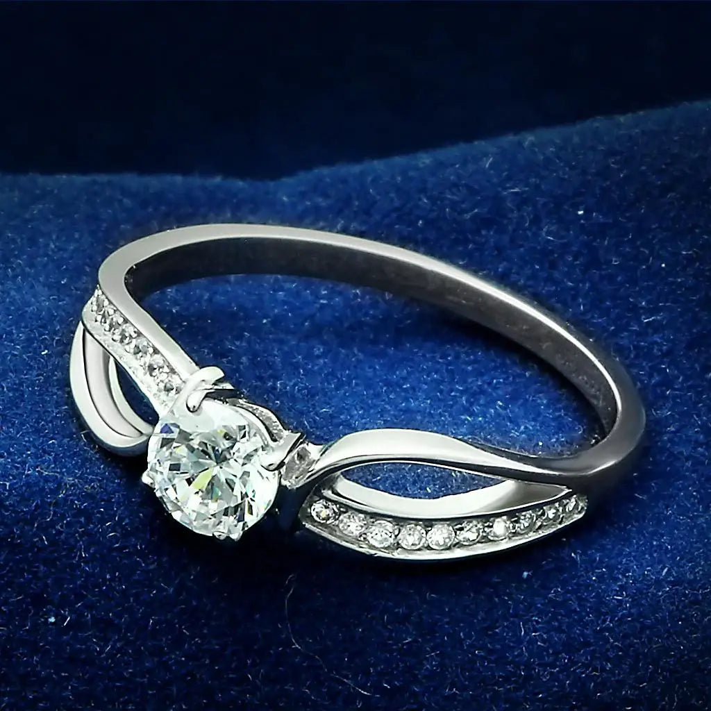 TS044 - Rhodium 925 Sterling Silver Ring with AAA Grade CZ in Clear - Alamode - Flyclothing LLC