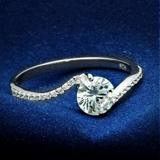 TS045 - Rhodium 925 Sterling Silver Ring with AAA Grade CZ in Clear - Alamode - Flyclothing LLC