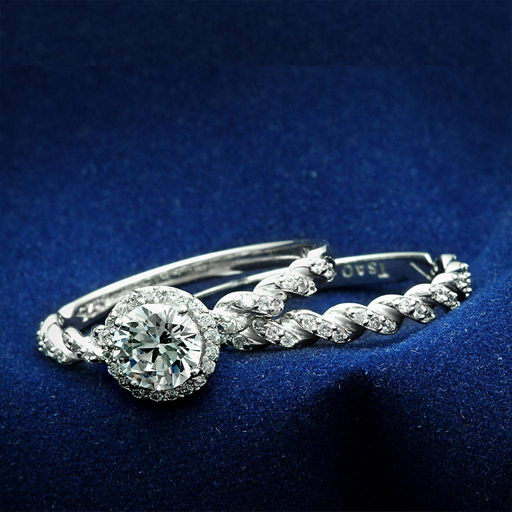 TS046 - Rhodium 925 Sterling Silver Ring with AAA Grade CZ in Clear - Alamode - Flyclothing LLC