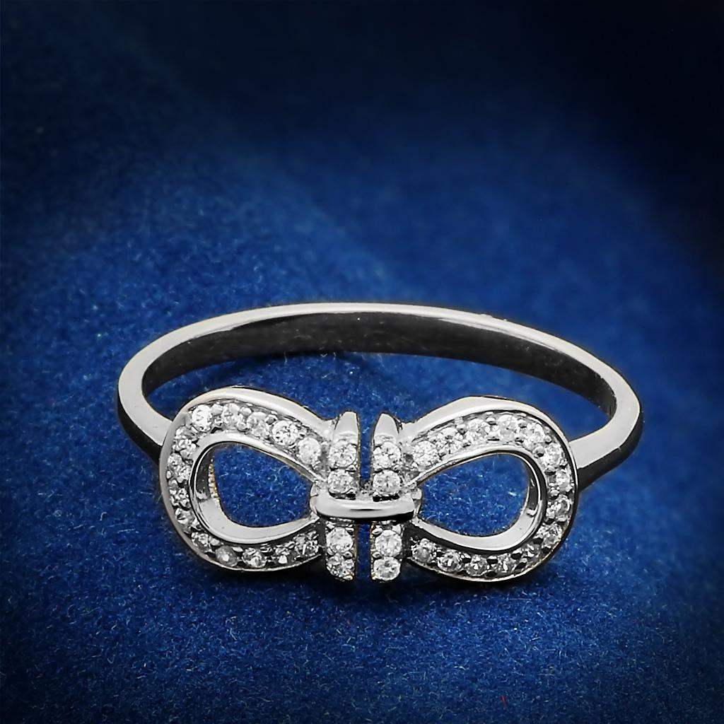 TS047 - Rhodium 925 Sterling Silver Ring with AAA Grade CZ in Clear - Alamode - Flyclothing LLC