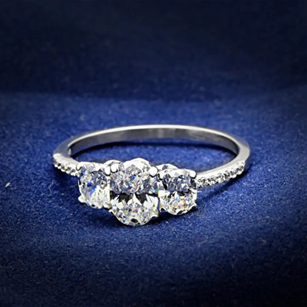 TS049 - Rhodium 925 Sterling Silver Ring with AAA Grade CZ in Clear - Alamode - Flyclothing LLC