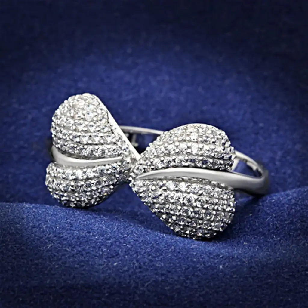 TS050 - Rhodium 925 Sterling Silver Ring with AAA Grade CZ in Clear - Alamode - Flyclothing LLC