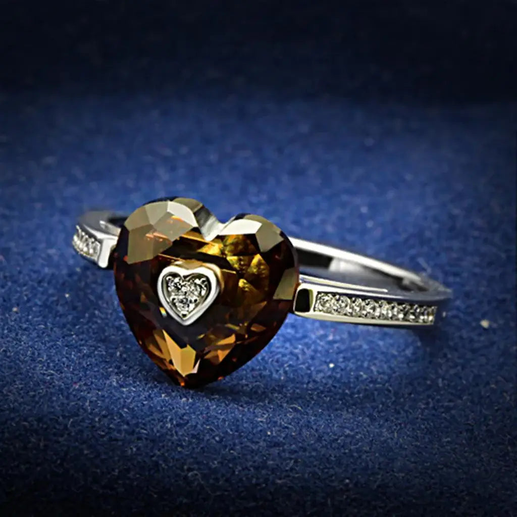 TS051 - Rhodium 925 Sterling Silver Ring with AAA Grade CZ in Brown - Alamode - Flyclothing LLC
