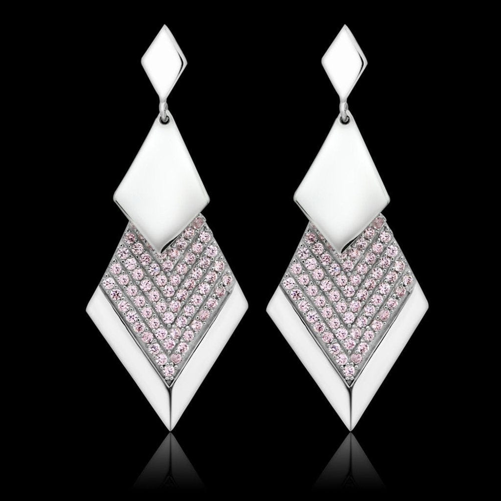 TS053 - Rhodium 925 Sterling Silver Earrings with AAA Grade CZ  in Rose - Alamode