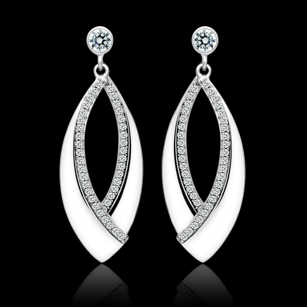 TS054 - Rhodium 925 Sterling Silver Earrings with AAA Grade CZ in Clear - Alamode - Flyclothing LLC