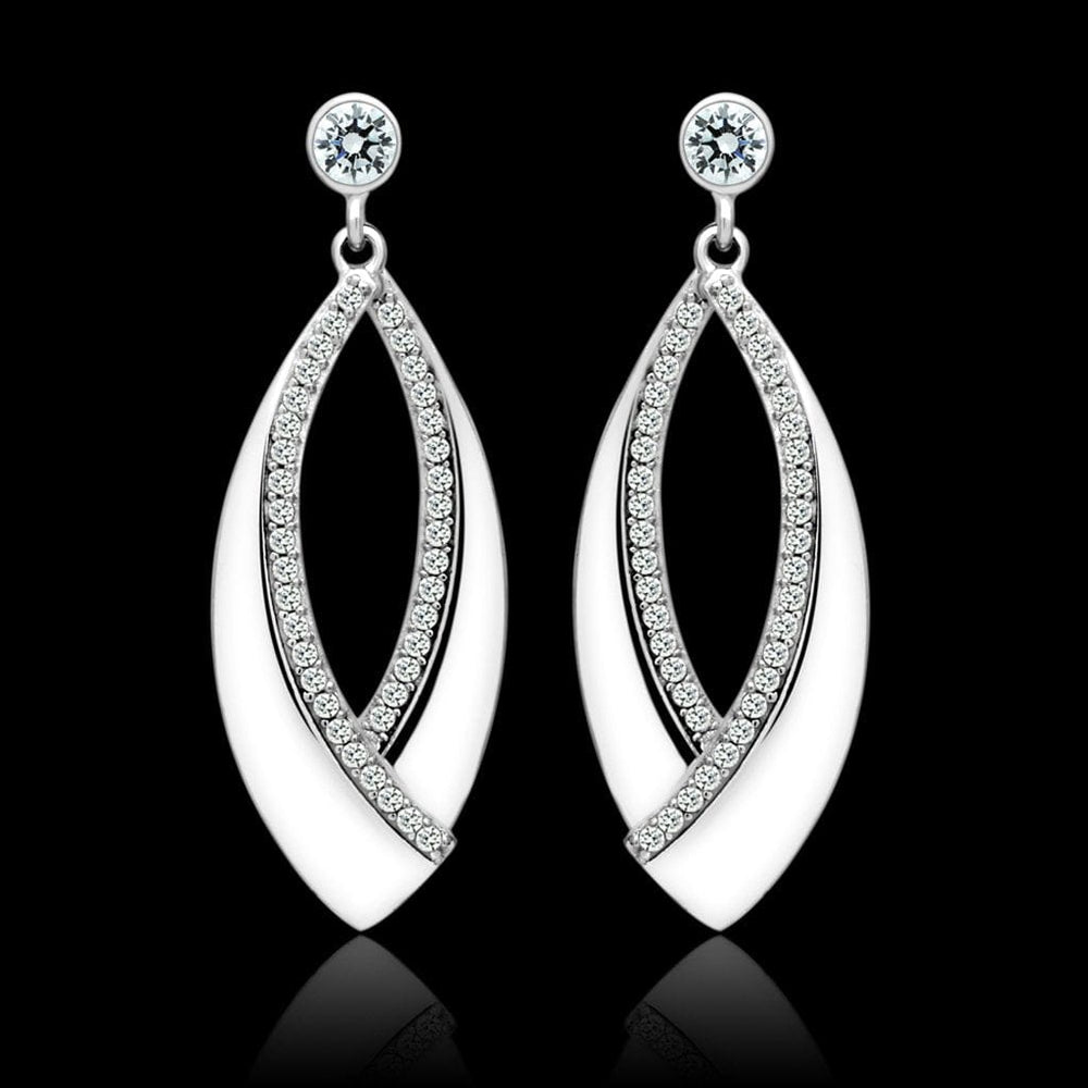 TS054 - Rhodium 925 Sterling Silver Earrings with AAA Grade CZ  in Clear