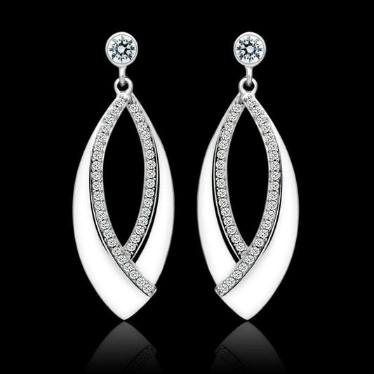 TS054 - Rhodium 925 Sterling Silver Earrings with AAA Grade CZ in Clear - Alamode - Flyclothing LLC