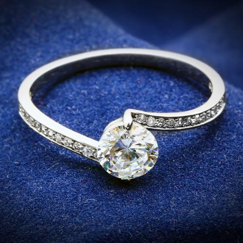 TS057 - Rhodium 925 Sterling Silver Ring with AAA Grade CZ in Clear - Alamode - Flyclothing LLC