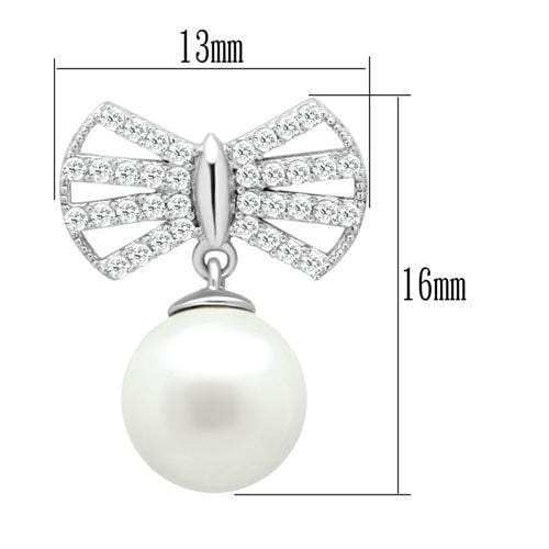 TS063 - Rhodium 925 Sterling Silver Earrings with Synthetic Pearl in White - Alamode - Flyclothing LLC