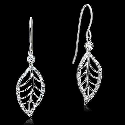 TS068 - Rhodium 925 Sterling Silver Earrings with AAA Grade CZ in Clear - Alamode - Flyclothing LLC
