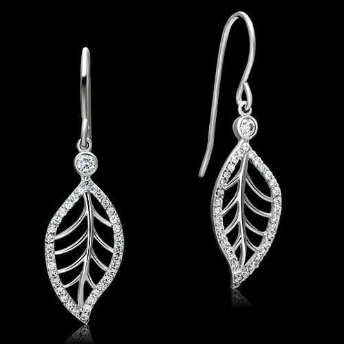 TS068 - Rhodium 925 Sterling Silver Earrings with AAA Grade CZ  in Clear - Alamode