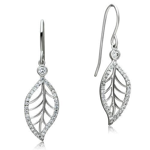 TS068 - Rhodium 925 Sterling Silver Earrings with AAA Grade CZ in Clear - Alamode - Flyclothing LLC