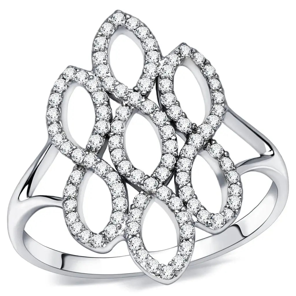 TS071 - Rhodium 925 Sterling Silver Ring with AAA Grade CZ in Clear - Alamode - Flyclothing LLC