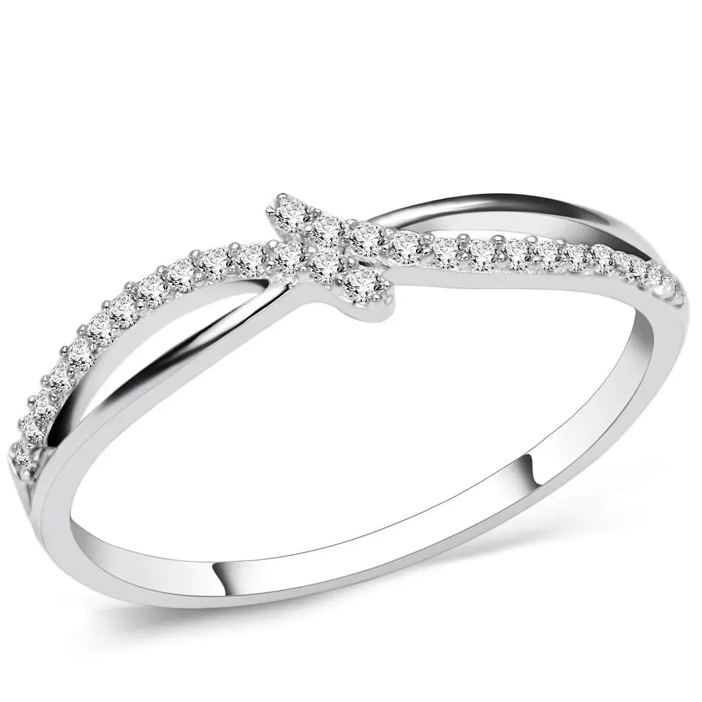TS074 - Rhodium 925 Sterling Silver Ring with AAA Grade CZ in Clear - Alamode - Flyclothing LLC