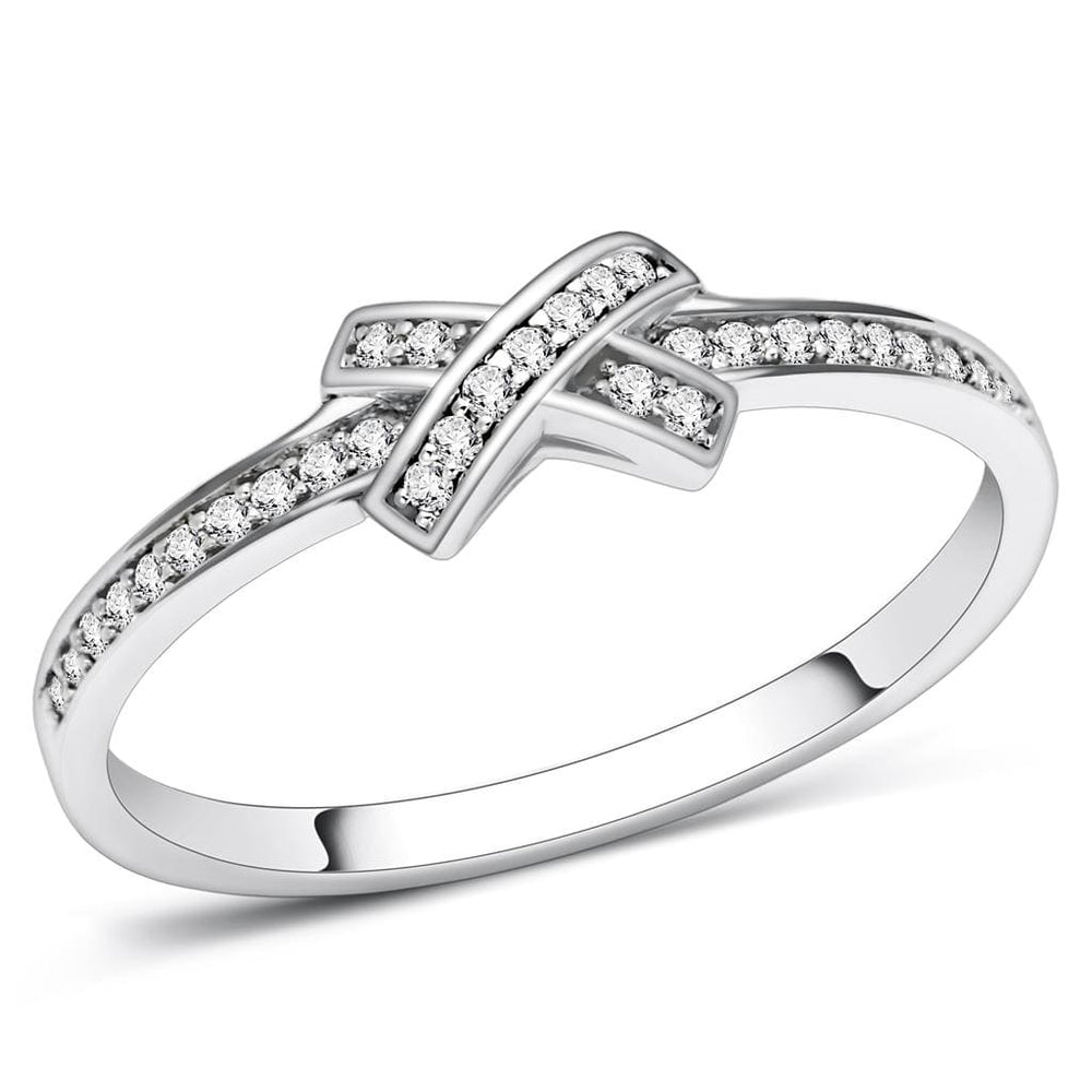 TS075 - Rhodium 925 Sterling Silver Ring with AAA Grade CZ  in Clear - Alamode