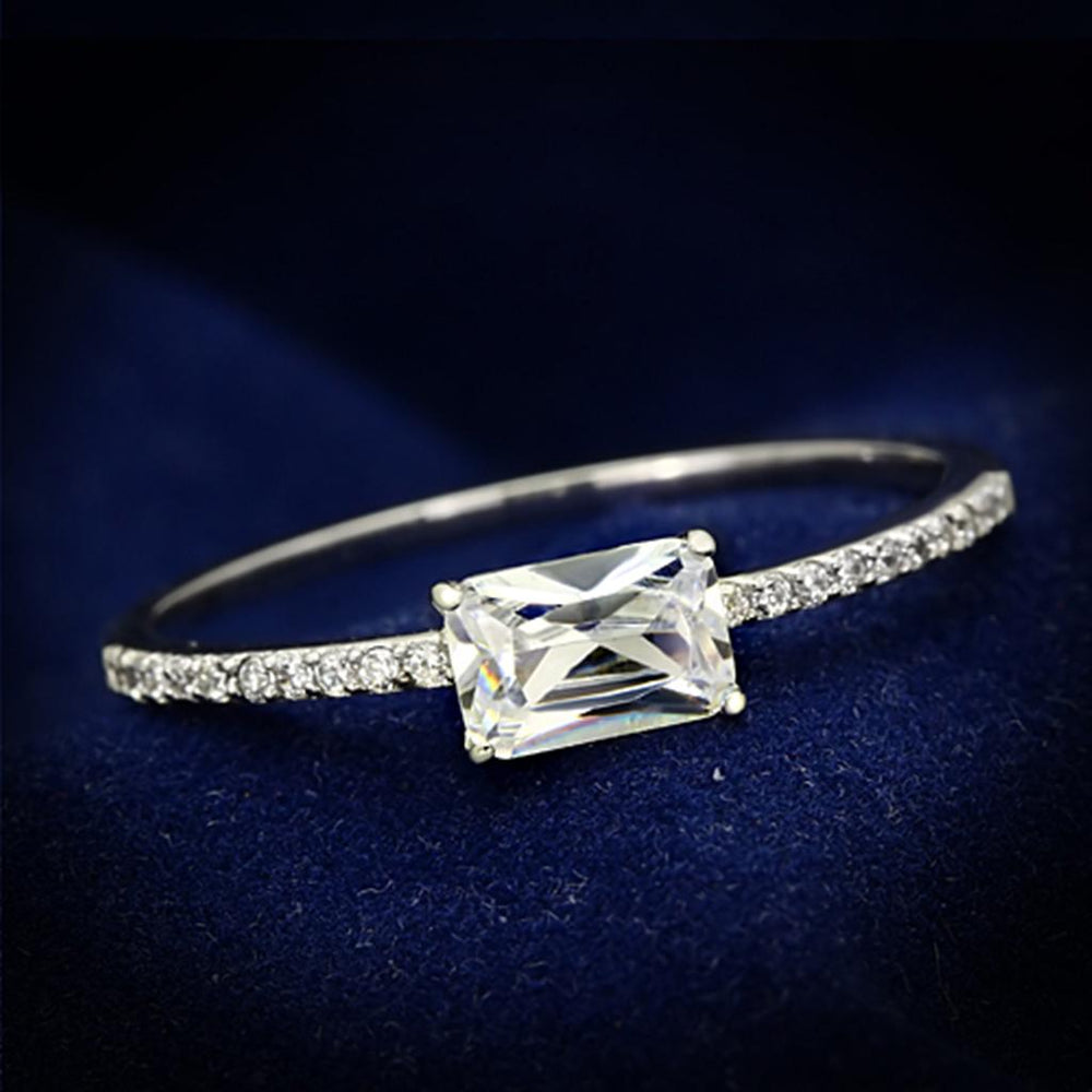 TS082 - Rhodium 925 Sterling Silver Ring with AAA Grade CZ  in Clear - Alamode