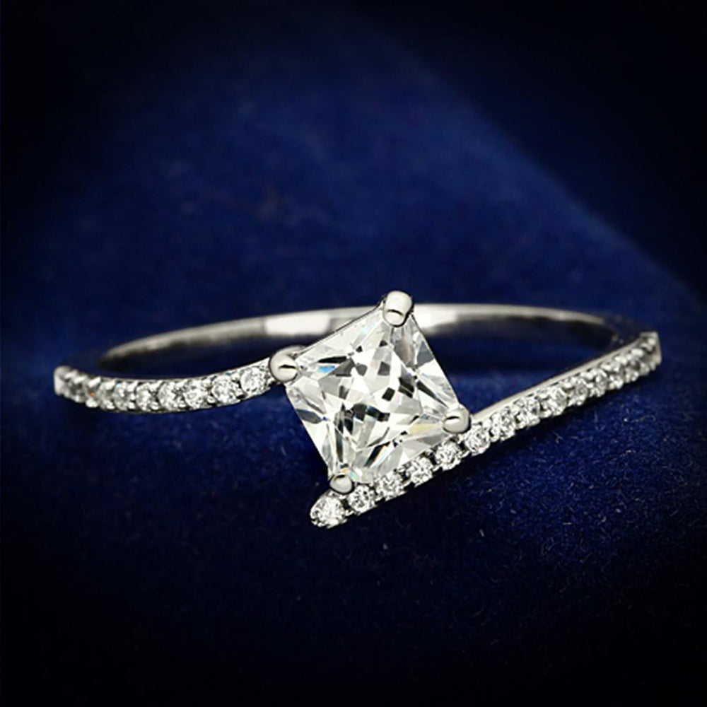 TS083 - Rhodium 925 Sterling Silver Ring with AAA Grade CZ  in Clear - Alamode