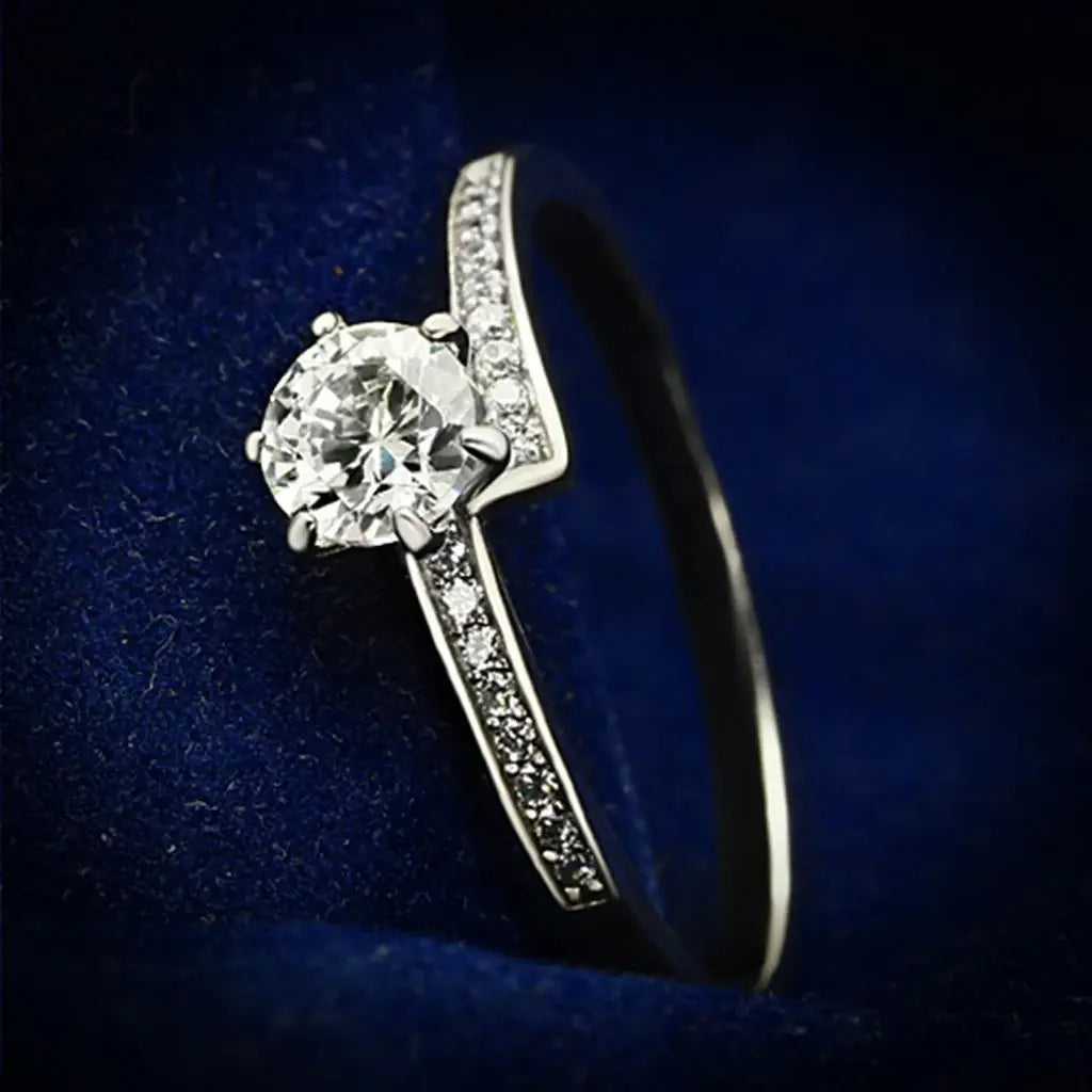 TS084 - Rhodium 925 Sterling Silver Ring with AAA Grade CZ in Clear - Alamode - Flyclothing LLC