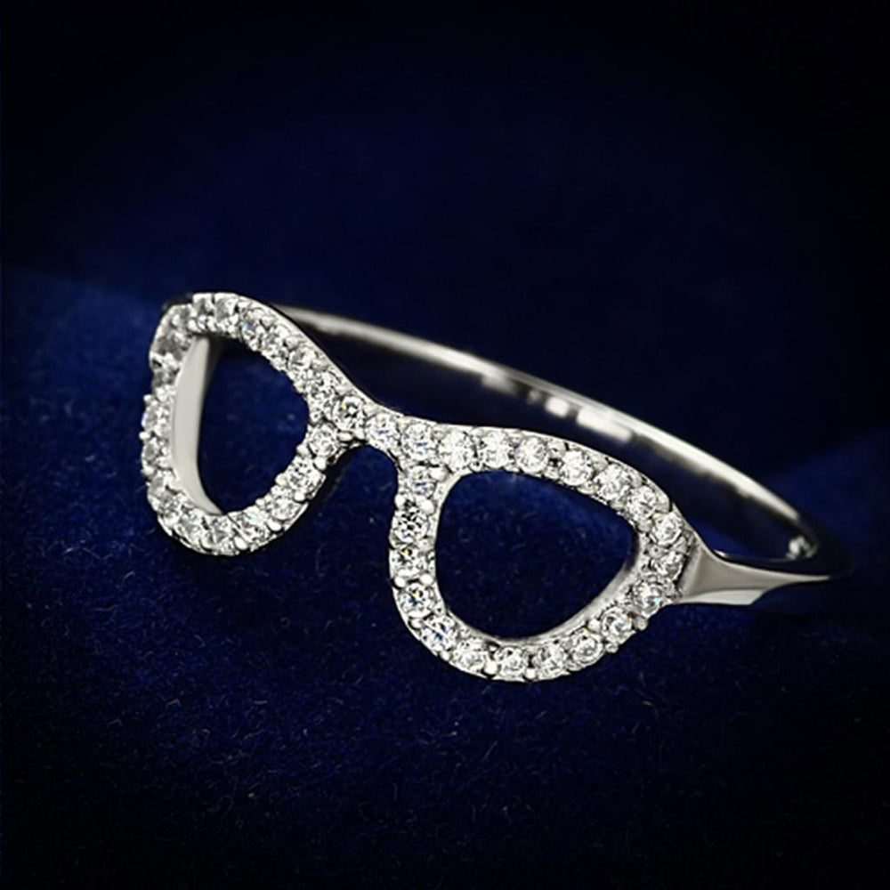 TS086 - Rhodium 925 Sterling Silver Ring with AAA Grade CZ  in Clear - Alamode