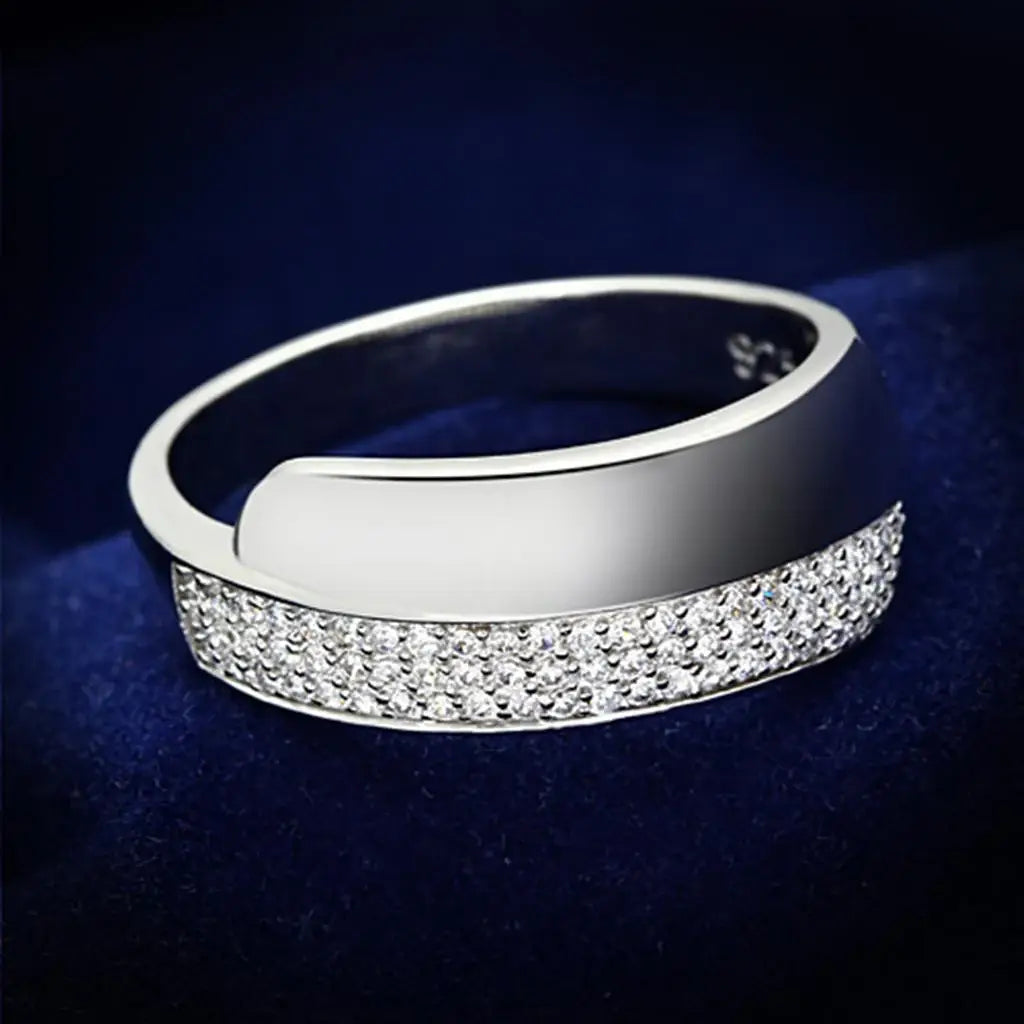 TS089 - Rhodium 925 Sterling Silver Ring with AAA Grade CZ in Clear - Alamode - Flyclothing LLC