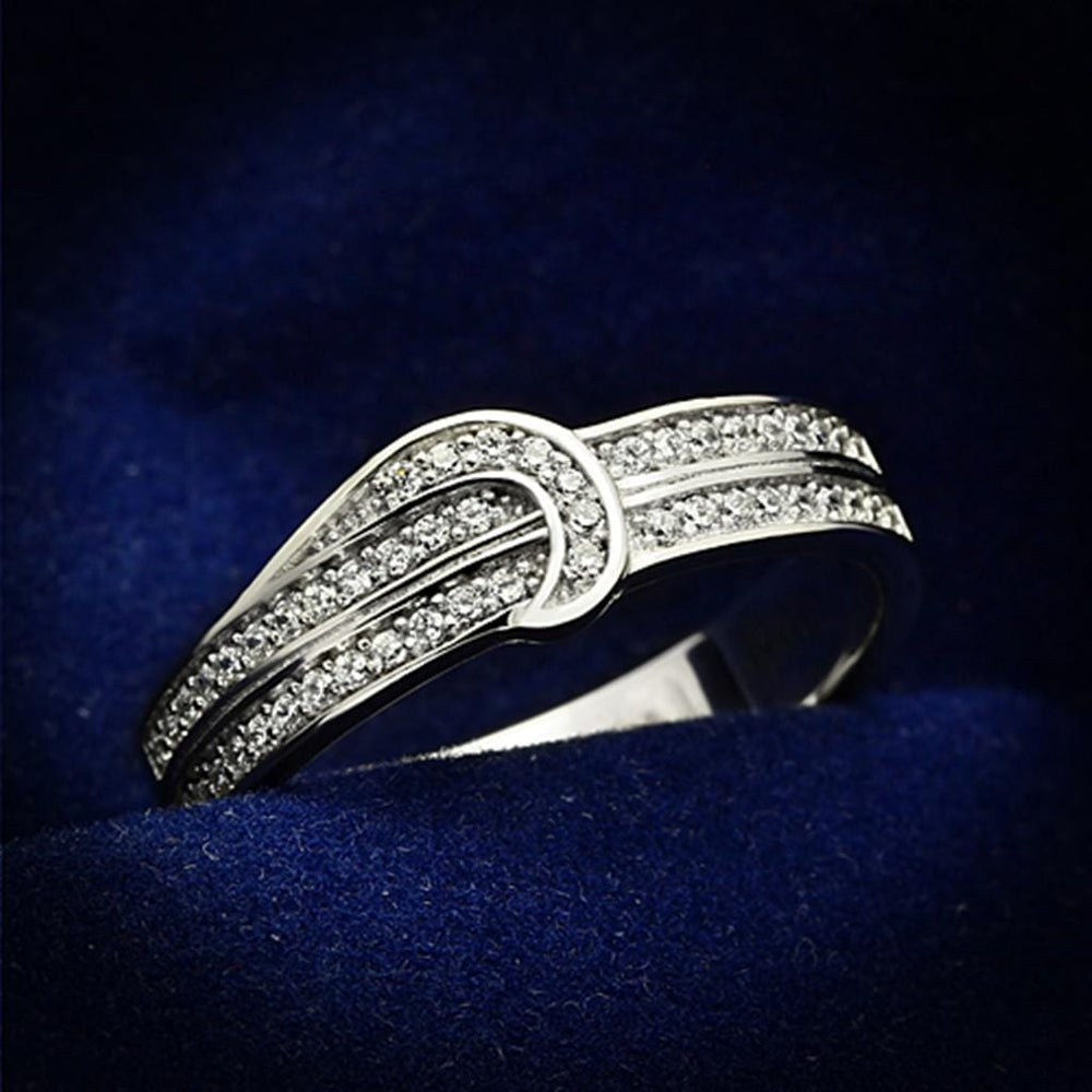 TS091 - Rhodium 925 Sterling Silver Ring with AAA Grade CZ  in Clear - Alamode